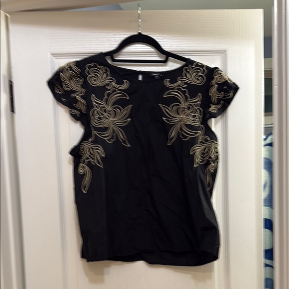 Express Tops - Express Black Top with Beige Embroidery